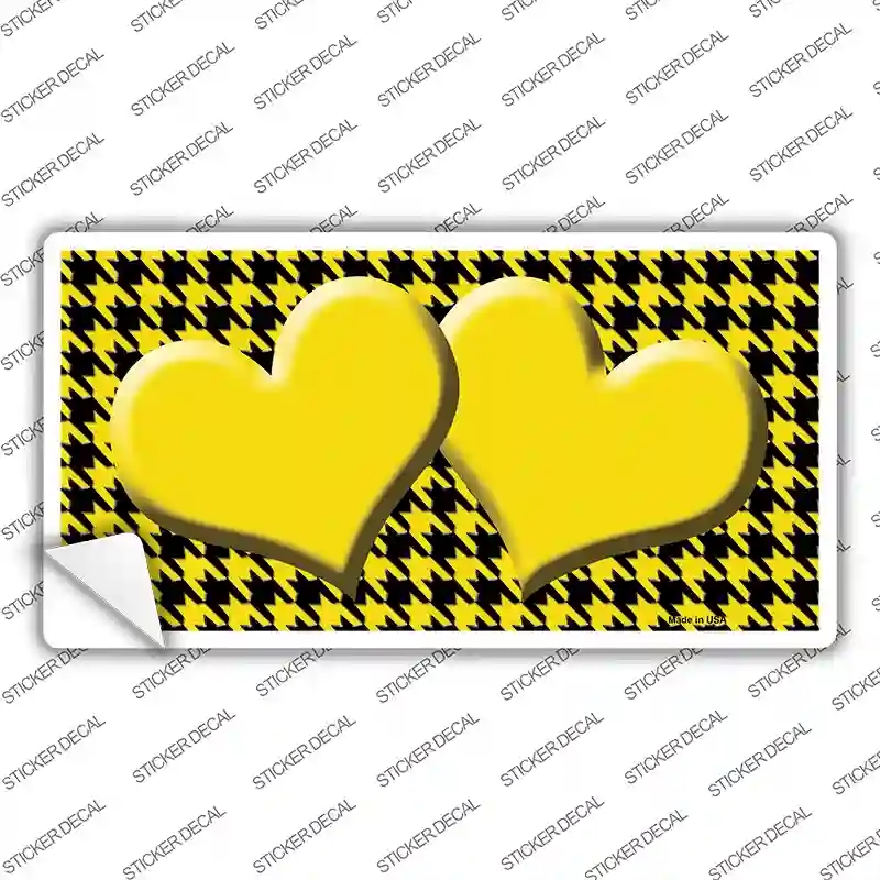 LP-4577s-S Yellow Black Houndstooth Center Hearts Novelty Sticker Decal, Small