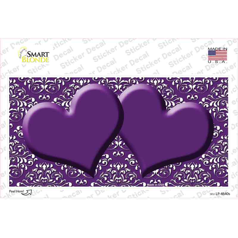 LP-4640s-M Purple White Damask Center Hearts Novelty Sticker Decal, Medium