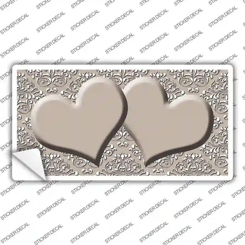 LP-4644s-S Tan White Damask Center Hearts Novelty Sticker Decal, Small