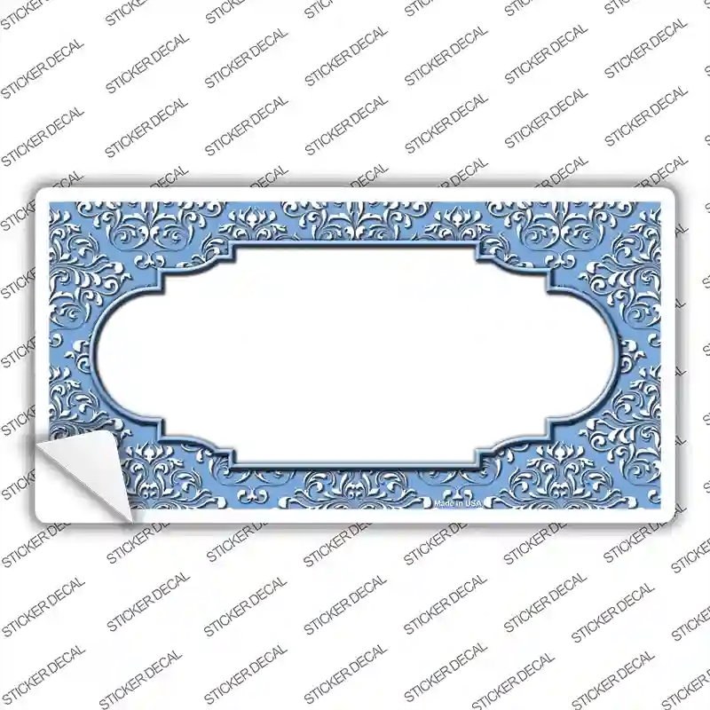 LP-4657s-S Light Blue White Damask Center Scalloped Novelty Sticker Decal, Small