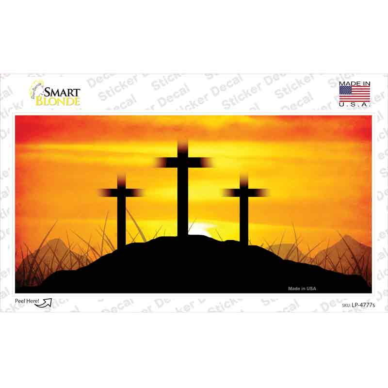 LP-4777s-M Three Crosses Sunset Novelty Sticker Decal, Medium