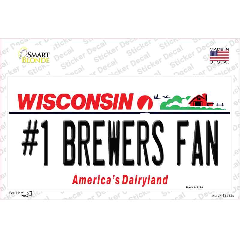 LP-13532s-M Number 1 Brewers Fan Novelty Sticker Decal, Medium