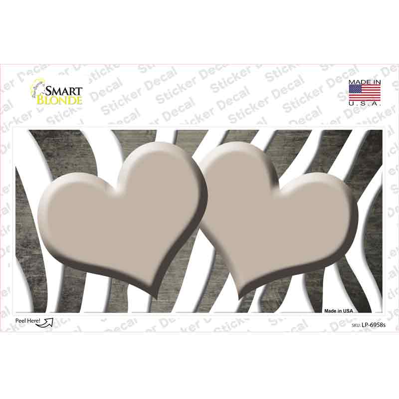 LP-6958s-M Tan White Zebra Hearts Oil Rubbed Novelty Sticker Decal, Medium