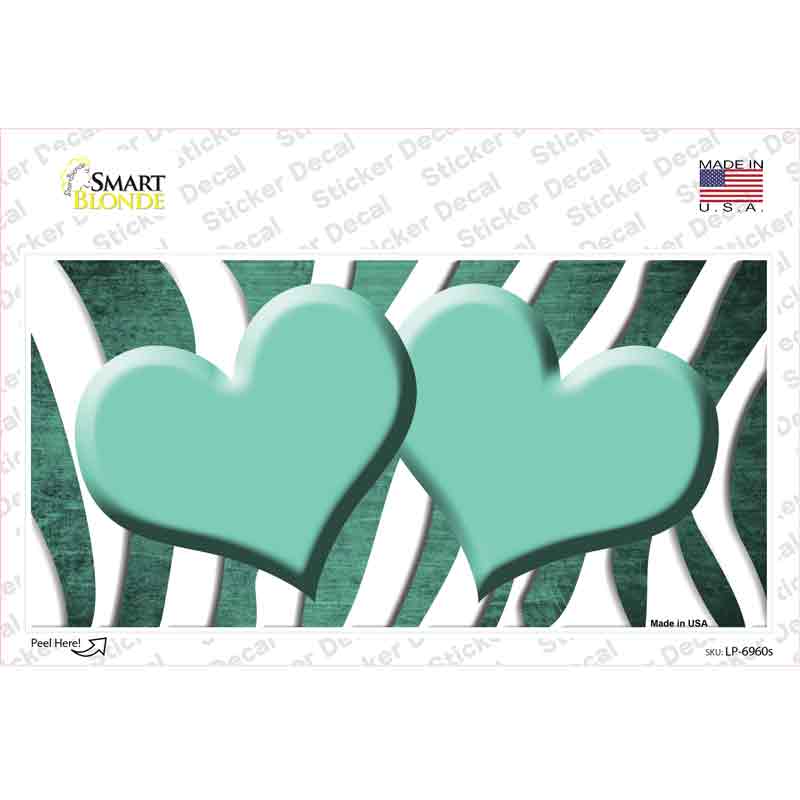 LP-6960s-M Mint White Zebra Hearts Oil Rubbed Novelty Sticker Decal, Medium