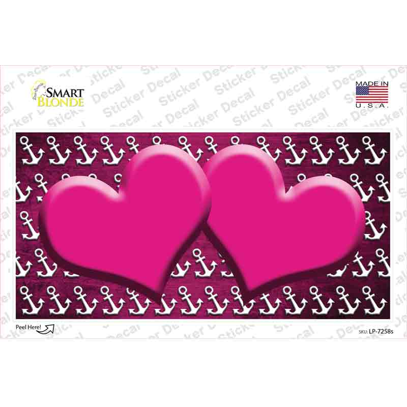 LP-7258s-M Pink White Anchor Hearts Oil Rubbed Novelty Sticker Decal, Medium