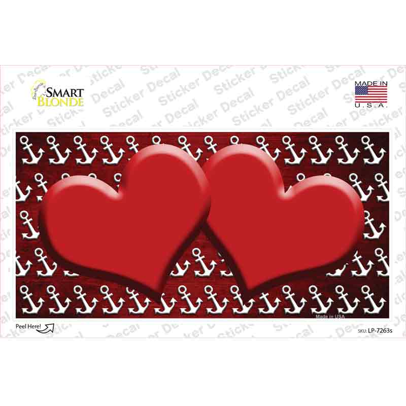 LP-7263s-M Red White Anchor Hearts Oil Rubbed Novelty Sticker Decal, Medium
