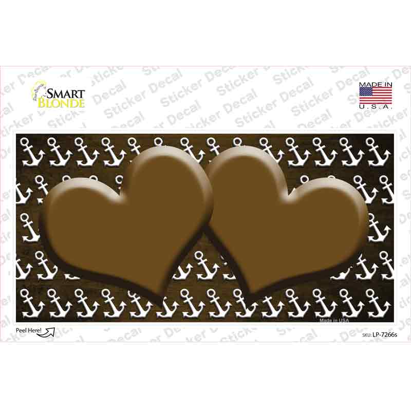 LP-7266s-M Brown White Anchor Hearts Oil Rubbed Novelty Sticker Decal, Medium