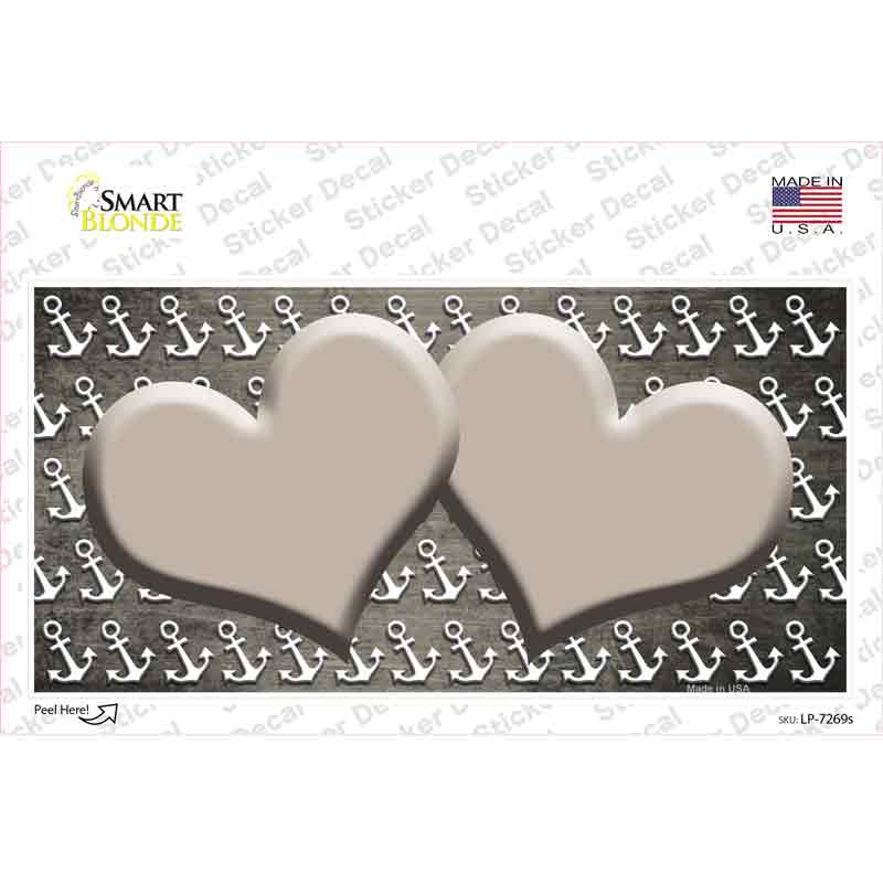 LP-7269s-M Tan White Anchor Hearts Oil Rubbed Novelty Sticker Decal, Medium