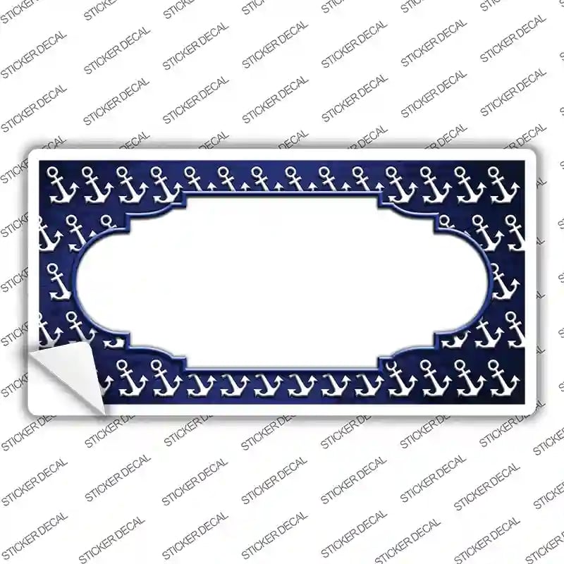 LP-7275s-XL Blue White Anchor Scallop Oil Rubbed Novelty Sticker Decal, Extra Large