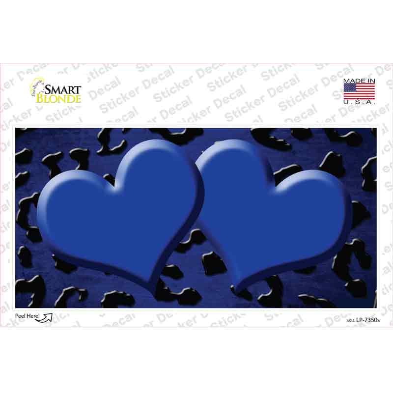 LP-7350s-M Blue Black Cheetah Hearts Oil Rubbed Novelty Sticker Decal, Medium