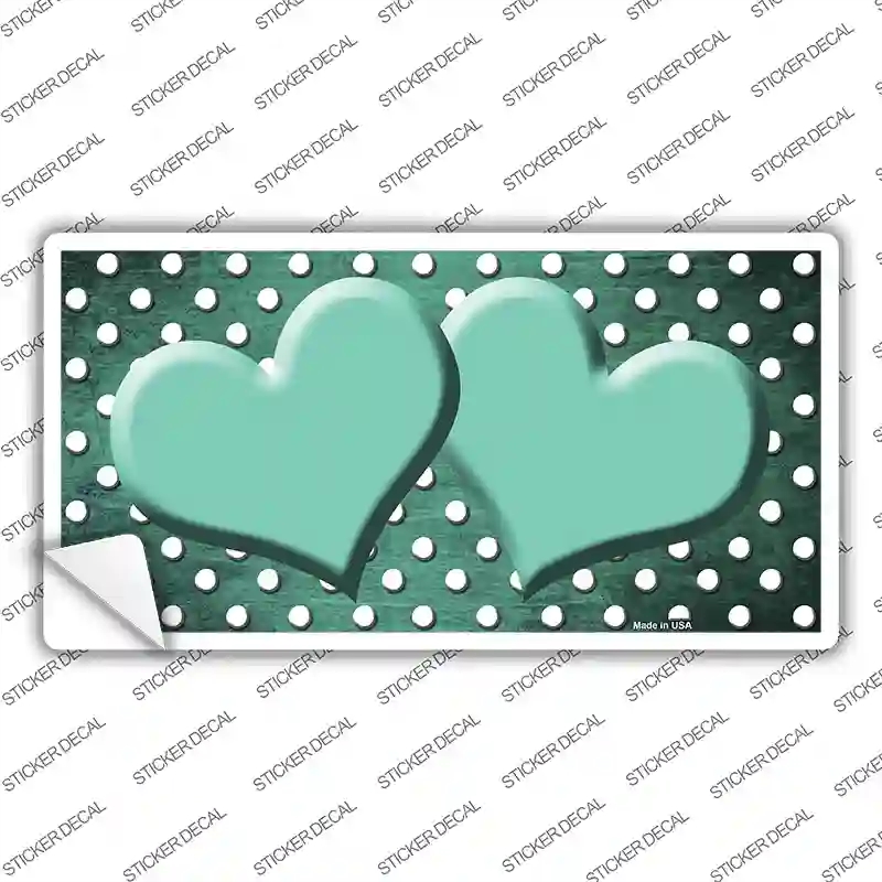 LP-7406s-L Mint White Small Dots Hearts Oil Rubbed Novelty Sticker Decal, Large