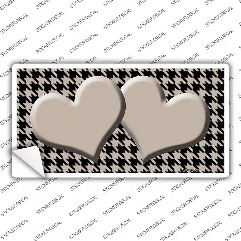 LP-4585s-L Tan Black Houndstooth Center Hearts Novelty Sticker Decal, Large
