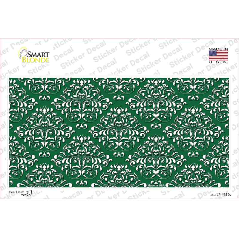 LP-4619s-M Green White Damask Novelty Sticker Decal, Medium