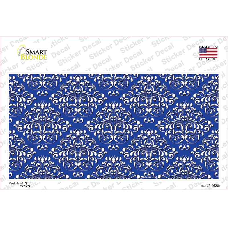 LP-4620s-M Blue White Damask Novelty Sticker Decal, Medium