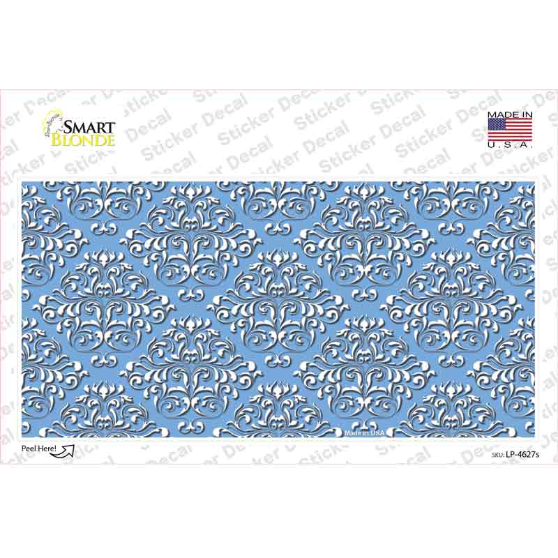 LP-4627s-M Light Blue White Damask Novelty Sticker Decal, Medium