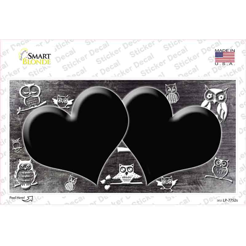 LP-7752s-M Black White Owl Hearts Oil Rubbed Novelty Sticker Decal, Medium