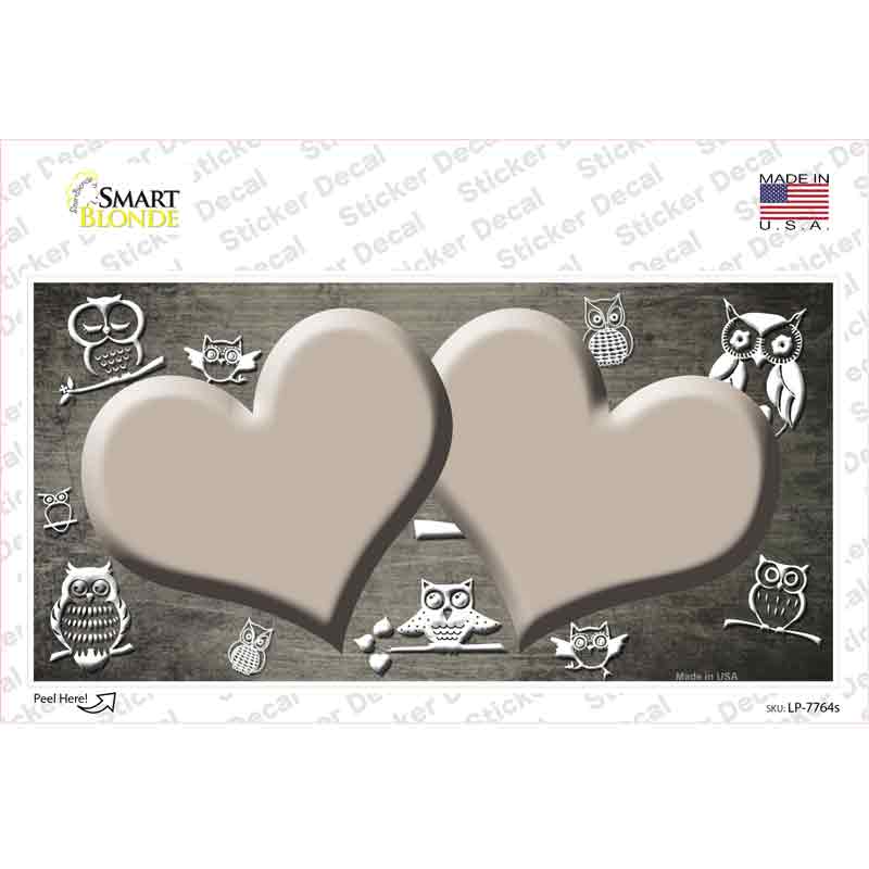 LP-7764s-M Tan White Owl Hearts Oil Rubbed Novelty Sticker Decal, Medium