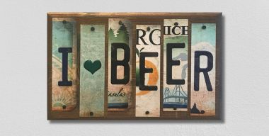 WS-059 1.5 x 6 in. I Love Beer License Plate Strip Novelty Wood Sign