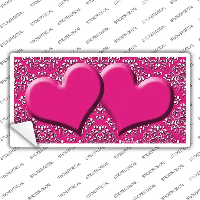LP-4633s-L Pink White Damask Center Hearts Novelty Sticker Decal, Large