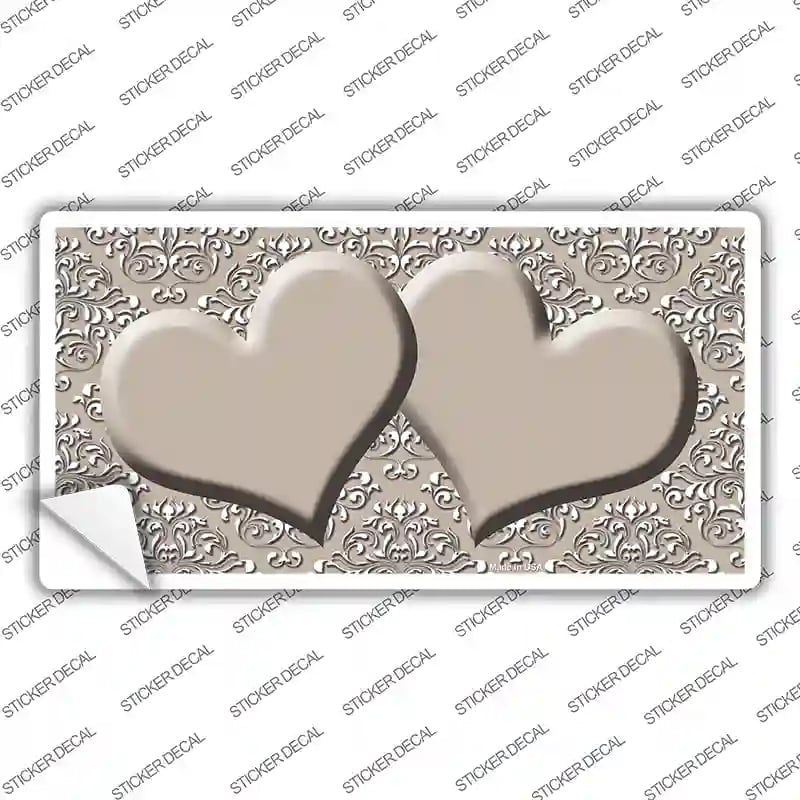 LP-4644s-L Tan White Damask Center Hearts Novelty Sticker Decal, Large