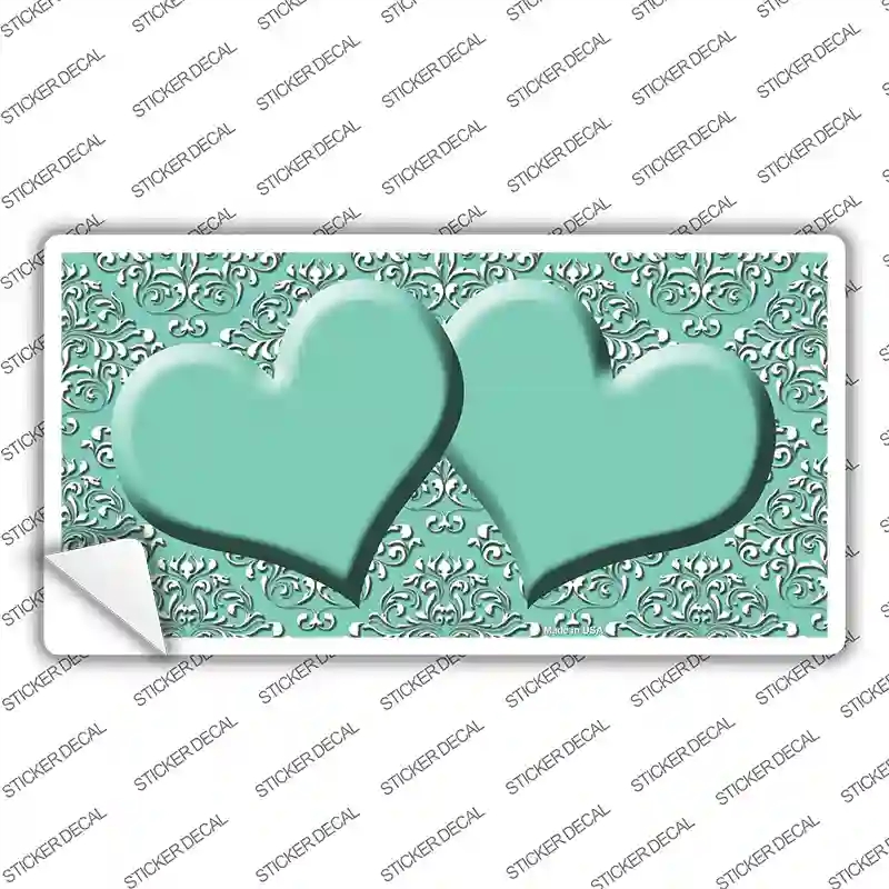LP-4646s-S Mint White Damask Center Hearts Novelty Sticker Decal, Small
