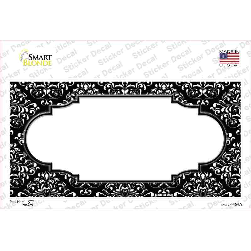 LP-4647s-M Black White Damask Center Scalloped Novelty Sticker Decal, Medium