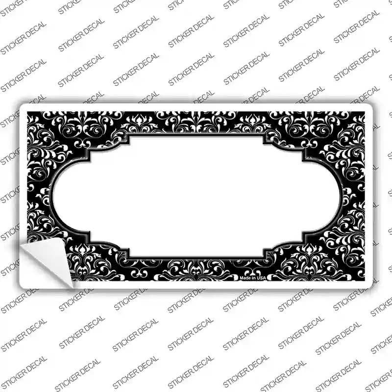 LP-4647s-S Black White Damask Center Scalloped Novelty Sticker Decal, Small