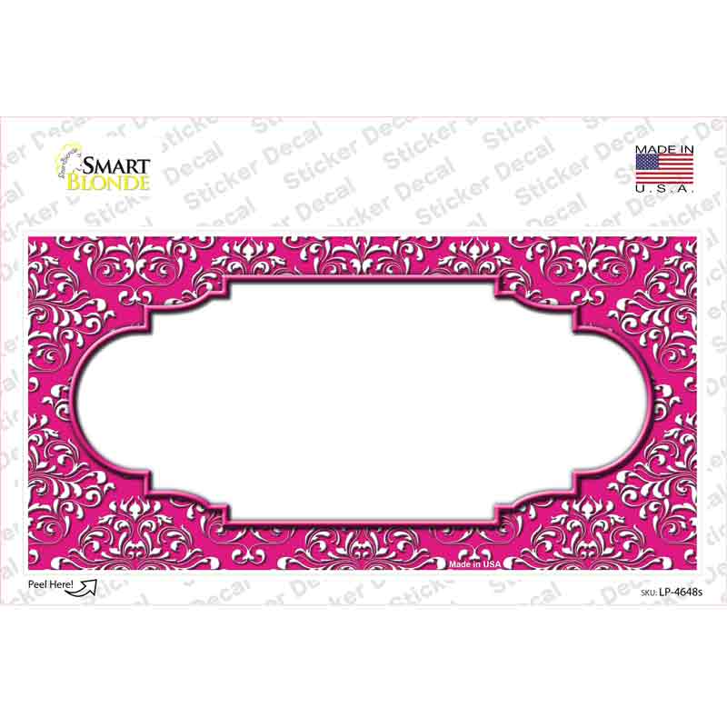 LP-4648s-M Pink White Damask Center Scalloped Novelty Sticker Decal, Medium