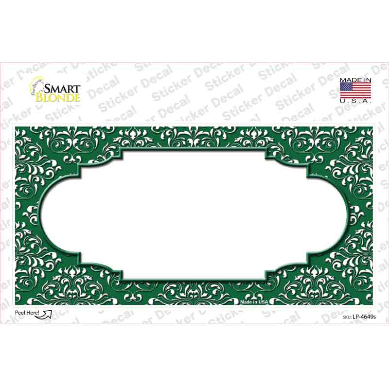 LP-4649s-M Green White Damask Center Scalloped Novelty Sticker Decal, Medium