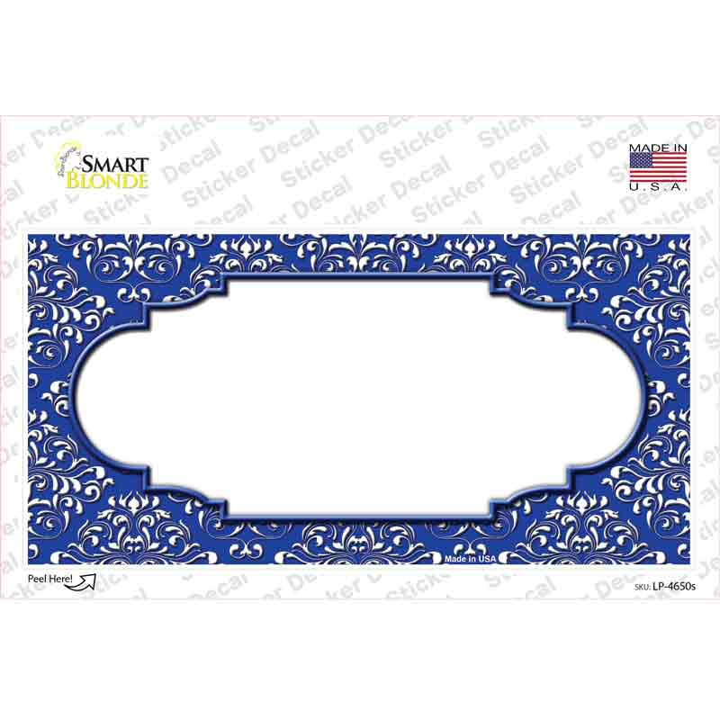 LP-4650s-M Blue White Damask Center Scalloped Novelty Sticker Decal, Medium