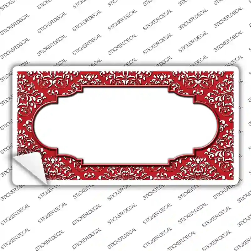 LP-4653s-L Red White Damask Center Scalloped Novelty Sticker Decal, Large