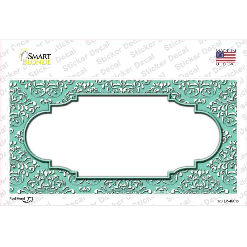 LP-4661s-M Mint White Damask Center Scalloped Novelty Sticker Decal, Medium