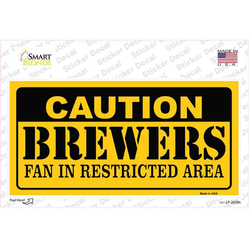 LP-2638s-M Caution Brewers Fan Novelty Sticker Decal, Medium