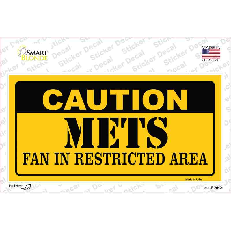 LP-2640s-M Caution Mets Fan Novelty Sticker Decal, Medium