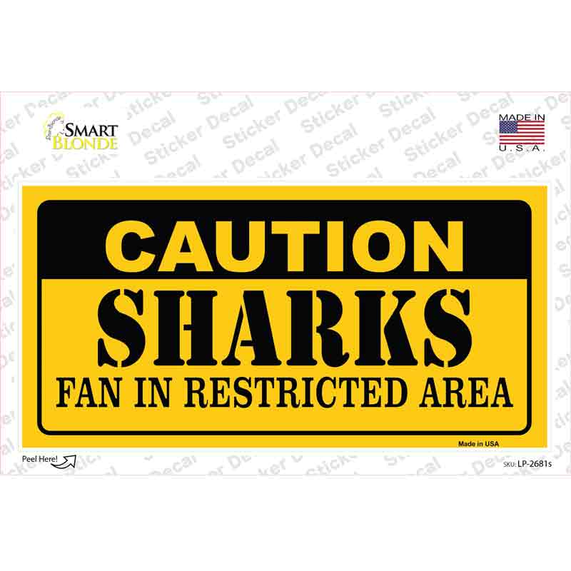 LP-2681s-M Caution Sharks Novelty Sticker Decal, Medium