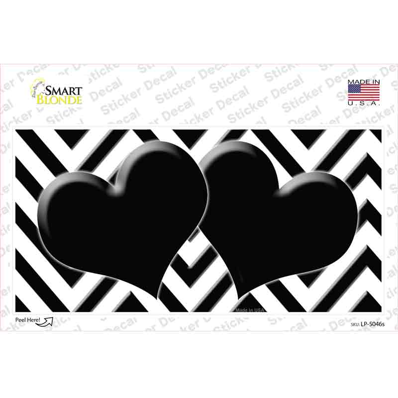 LP-5046s-M White Black Chevon Hearts Novelty Sticker Decal, Medium