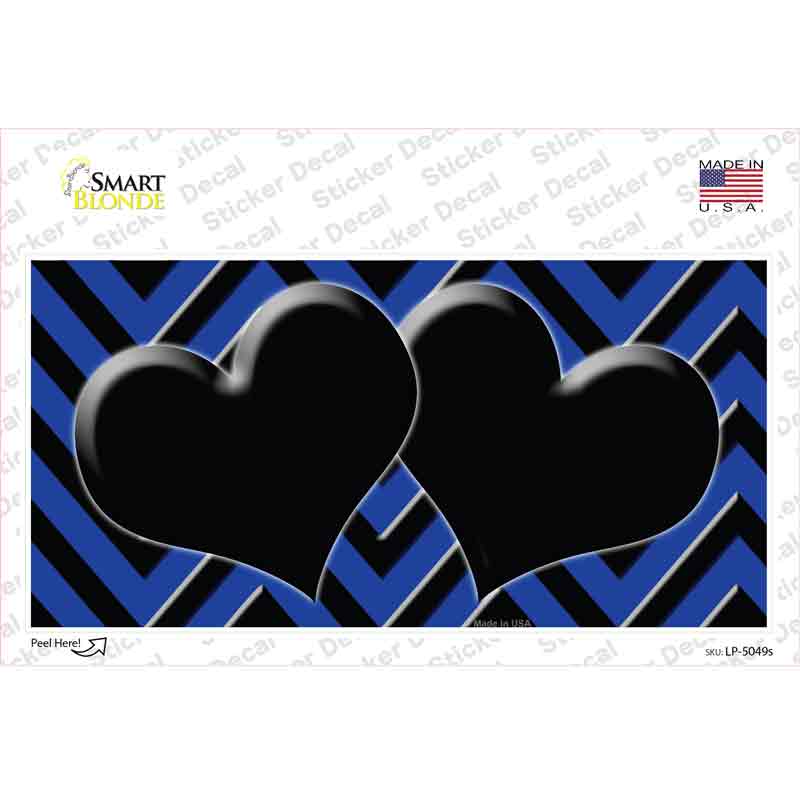 LP-5049s-M Blue Black Chevon Hearts Novelty Sticker Decal, Medium