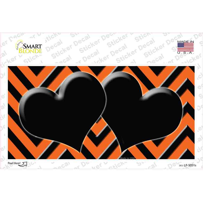LP-5051s-M Orange Black Chevon Hearts Novelty Sticker Decal, Medium