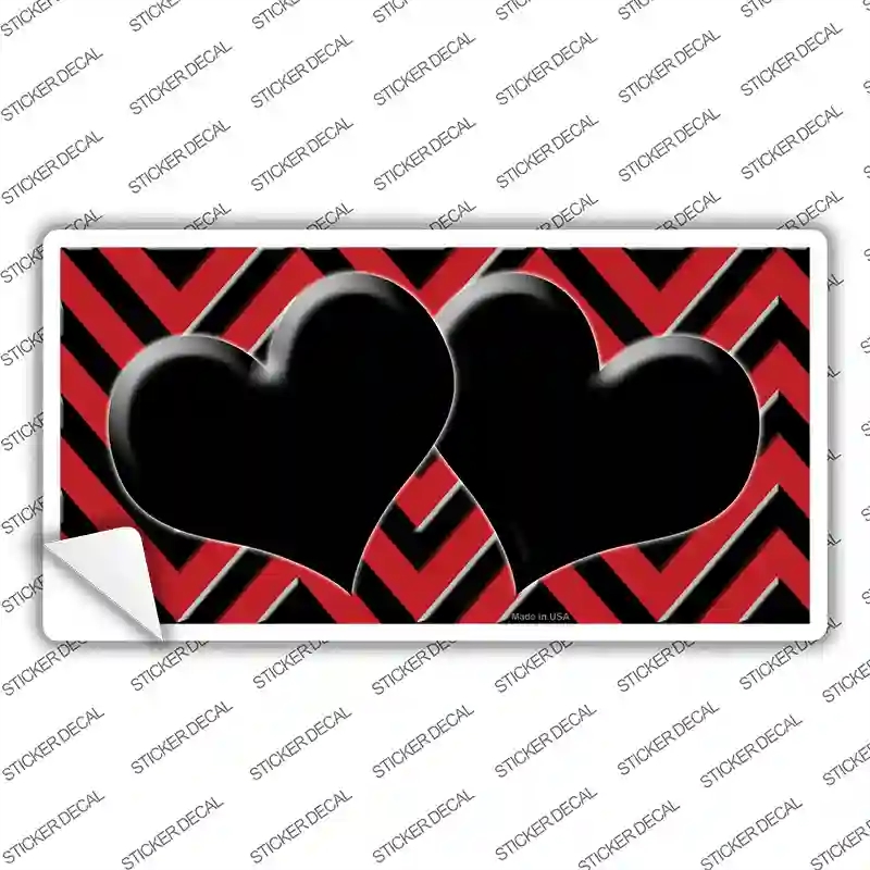 LP-5052s-L Red Black Chevon Hearts Novelty Sticker Decal, Large