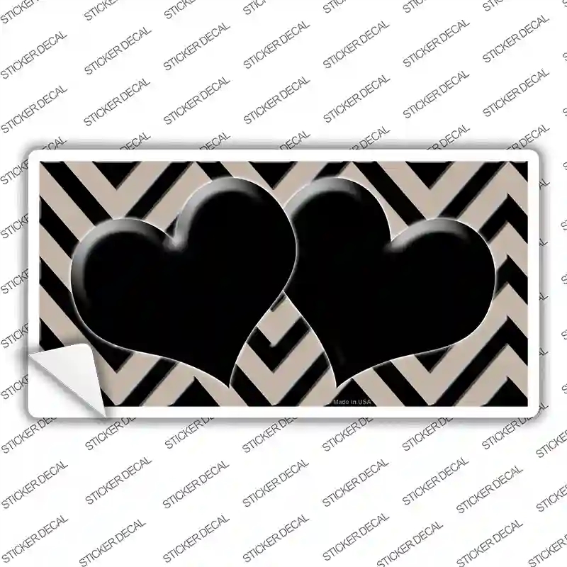 LP-5059s-L Tan Black Chevon Hearts Novelty Sticker Decal, Large
