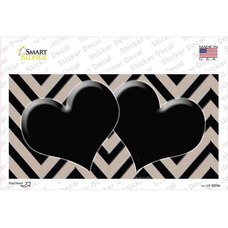 LP-5059s-M Tan Black Chevon Hearts Novelty Sticker Decal, Medium