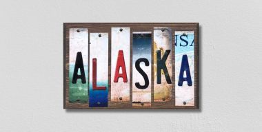 WS-157 Alaska License Plate Strips Novelty Wood Signs