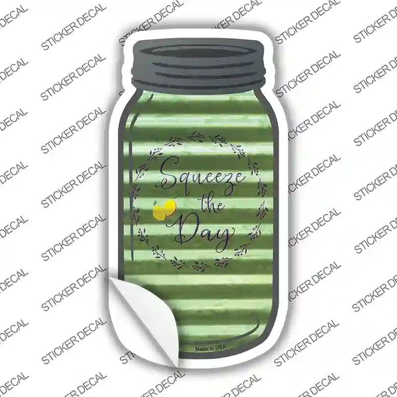 MJ-420s-L Squeeze the Day Corrugated Novelty Mason Jar Sticker Decal, Large