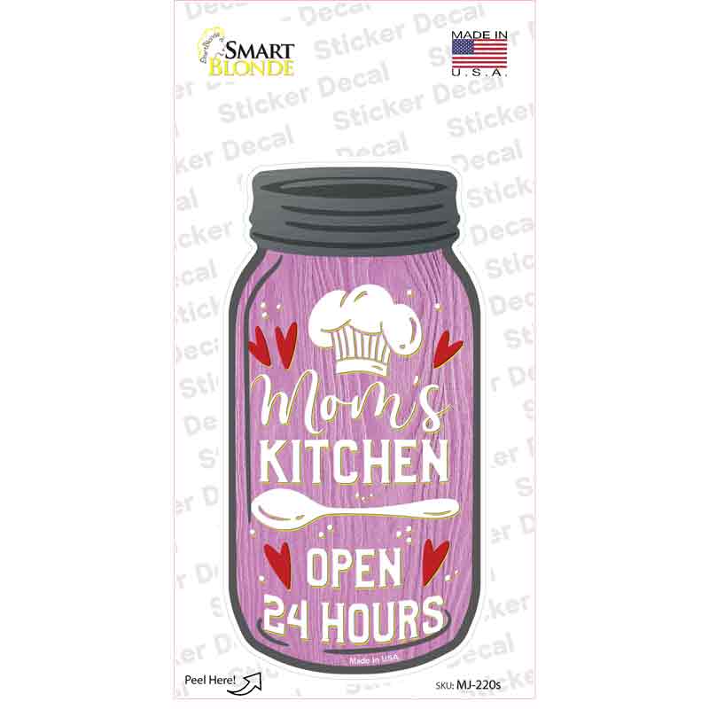 MJ-220s-M Moms Kitchen 24 Hours Novelty Mason Jar Sticker Decal, Medium