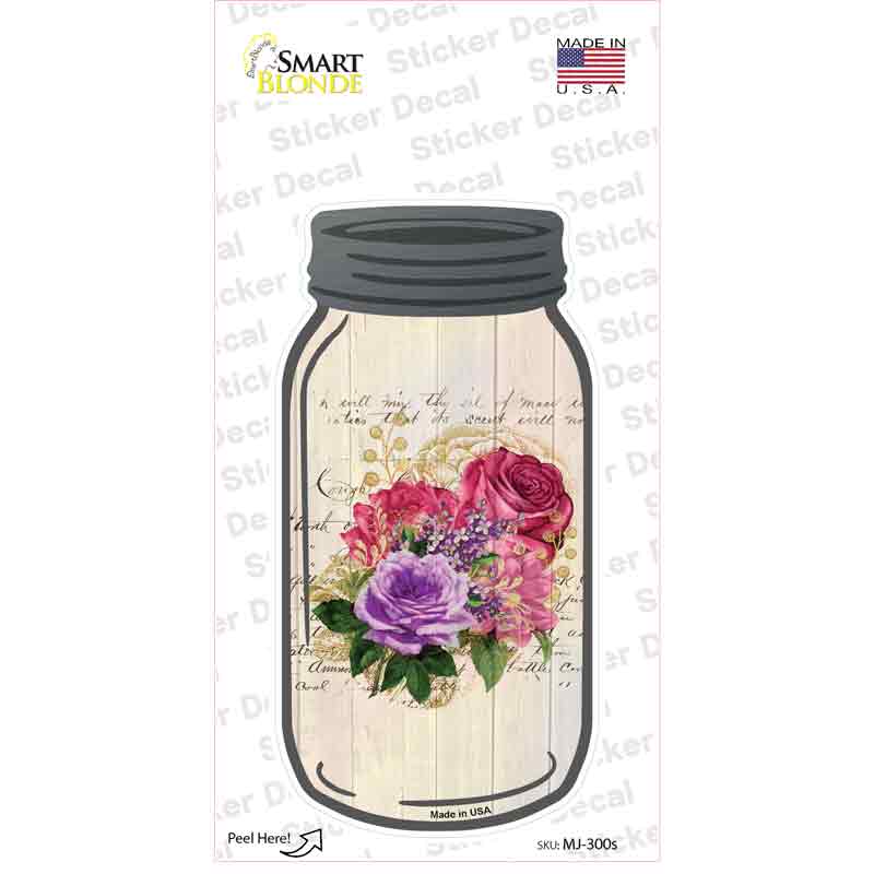 MJ-300s-M Red & Purple Bouquet with Notes Novelty Mason Jar Sticker Decal, Medium