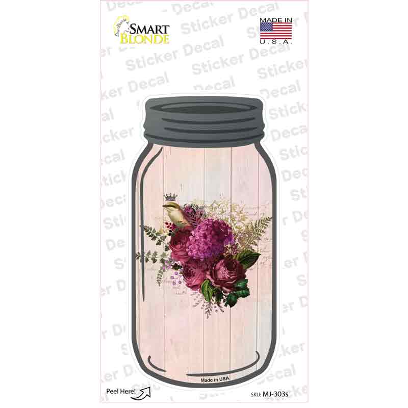MJ-303s-M Red Bouquet with Notes Novelty Mason Jar Sticker Decal, Medium
