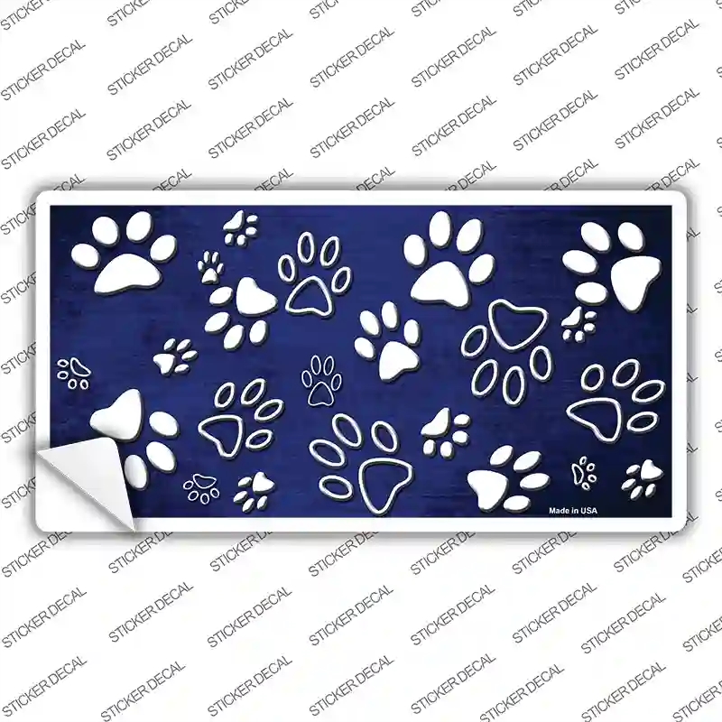 LP-7560s-S Blue White Paw Oil Rubbed Novelty Sticker Decal, Small