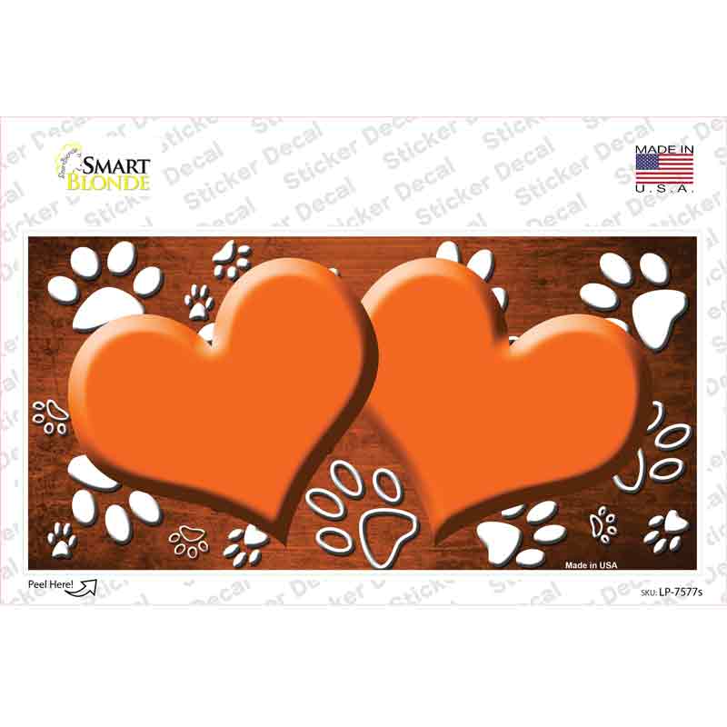 LP-7577s-M Paw Heart Orange White Novelty Sticker Decal, Medium