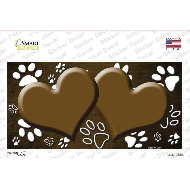 LP-7581s-M Paw Heart Brown White Novelty Sticker Decal, Medium