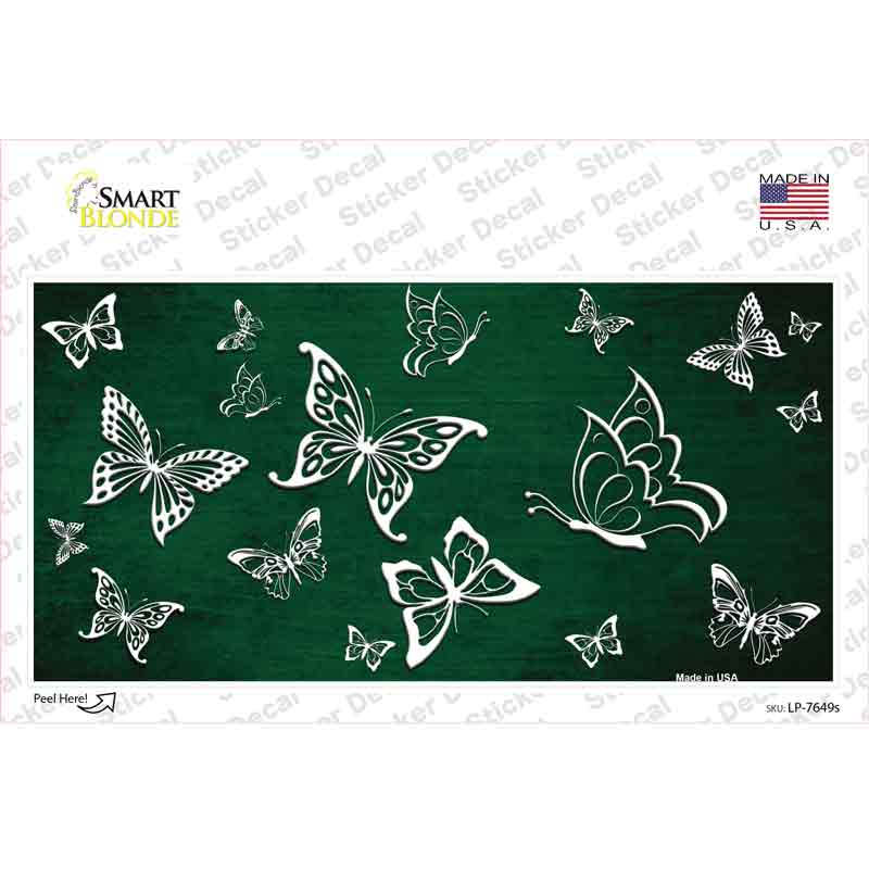 LP-7649s-M Green White Butterfly Oil Rubbed Novelty Sticker Decal, Medium